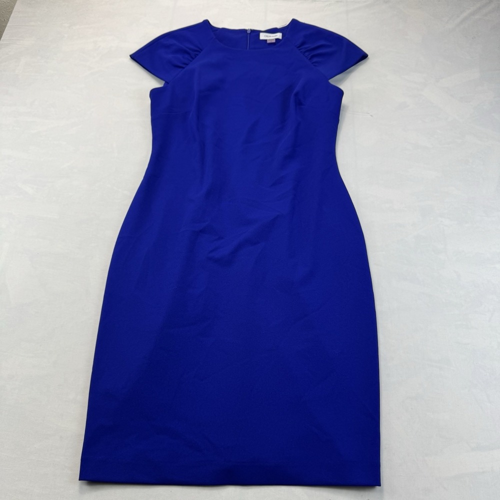 Calvin Klein Women's Size 10 Royal Blue Sheath Dress Cap Sleeve Career